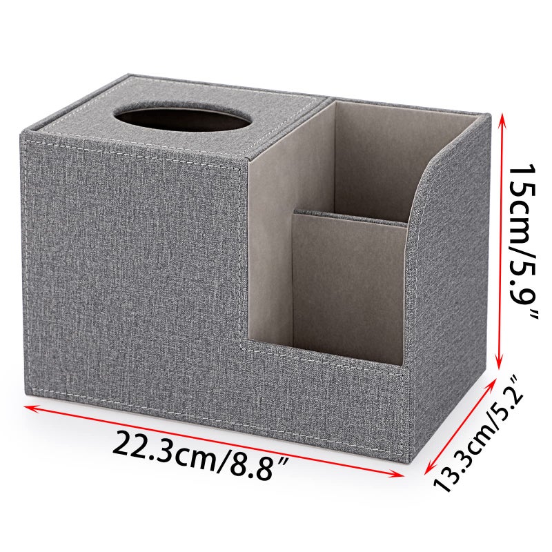 Sumnacon Square Linen Tissue Box Cover - Decorative Cube Tissue Box Holder with Side Organizer  Modern Tissue Box for Living Room Vanity Night Stand Table Countertop Office  Grey - Image 3